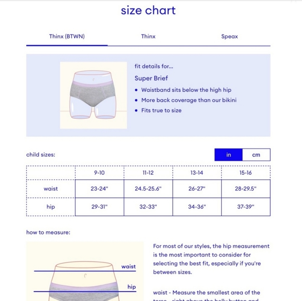 Lot of 6 Thinx BTWN period underwear size 15-16